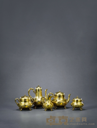 1880年制 纯银鎏金咖啡茶具 （五件套） 咖啡壶高23.5cm