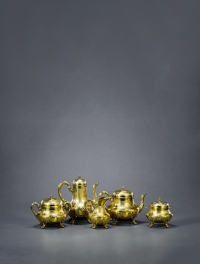 1880年制 纯银鎏金咖啡茶具 （五件套）
