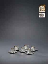 1890年制 纯银咖啡杯碟勺组 （六件套）
