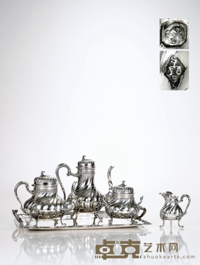 1890年制 纯银咖啡茶具 （六件套） 咖啡壶高21cm