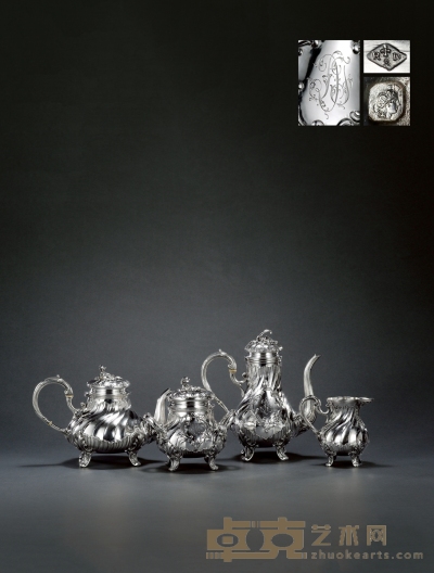 1895年制 纯银咖啡茶具 （四件套） 咖啡壶高24.8cm