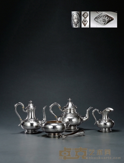 1885年制 纯银咖啡茶具 （五件套） 茶壶高18.3cm