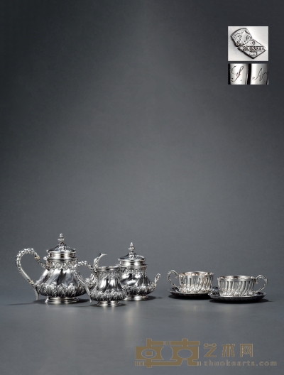 1895年制 纯银咖啡茶具 （五件套） 茶壶高14.5cm