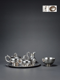 1860年制 纯银雕刻竹叶茶具 （五件套）