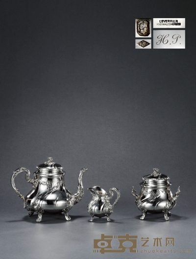 1903年制 纯银咖啡茶具 （三件套） 咖啡壶高23cm