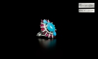 1970年制 绿松石配红宝石镶钻石戒指