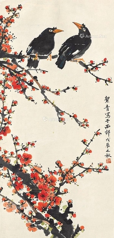 胡絜青     花鸟