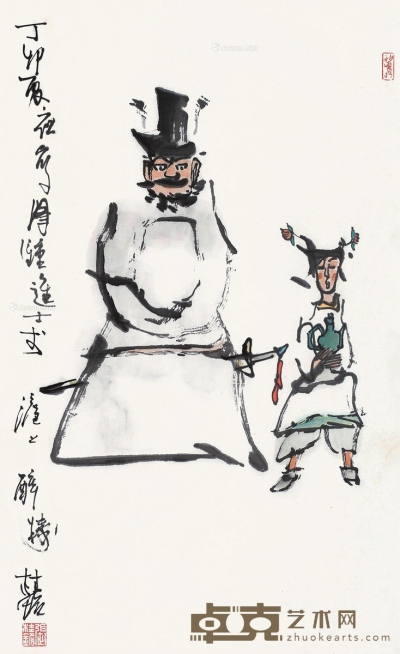 丁卯（1987）年作 钟馗像 立轴 设色纸本 82×49cm