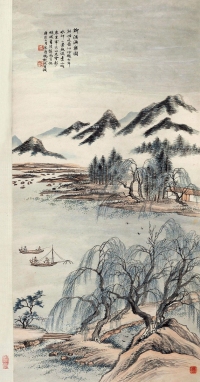 冯超然     庚辰（1940）年作 柳溪渔乐图