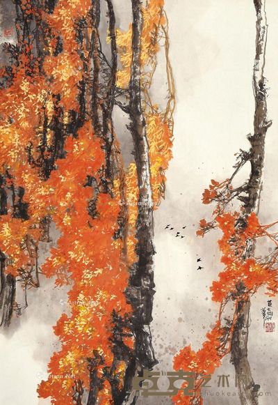 蔡大雄 枫林飞鸟 105×72cm