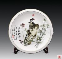 大同瓷器款 张大千绘仙芝祝寿大型瓷盘