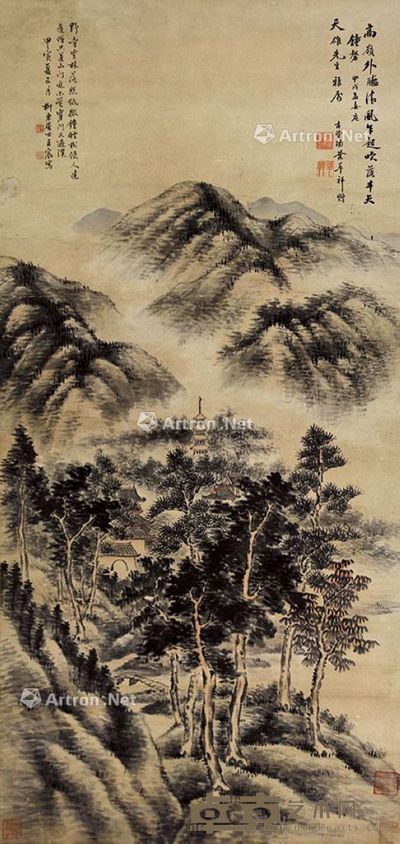 王宸 野寺钟烟 129×61cm
