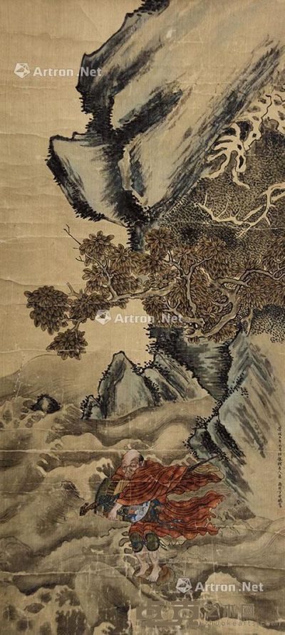 丁观鹏 渡江图 108×48cm