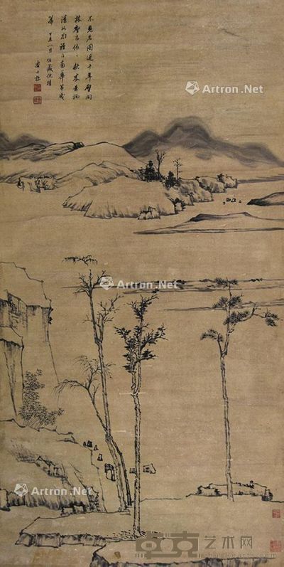 查士标 溪山疏林图 135×67cm
