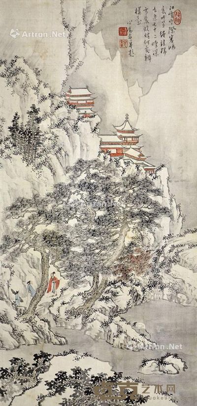溥儒 山水楼阁 70×34cm