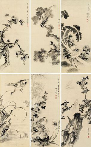 余崧 花鸟 六屏