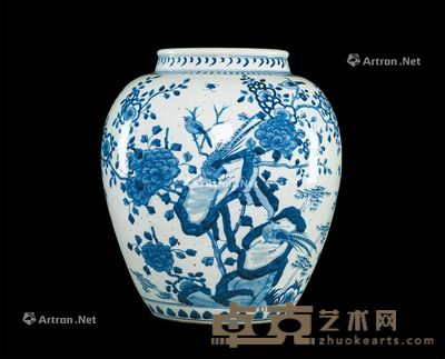 淸 青花花鸟罐 高32.5cm