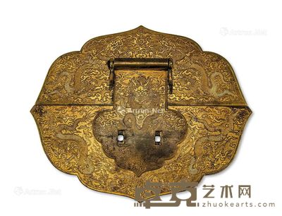 清 鎏金龙纹铜片 (一组三件) 长25cm;宽10.7cm
