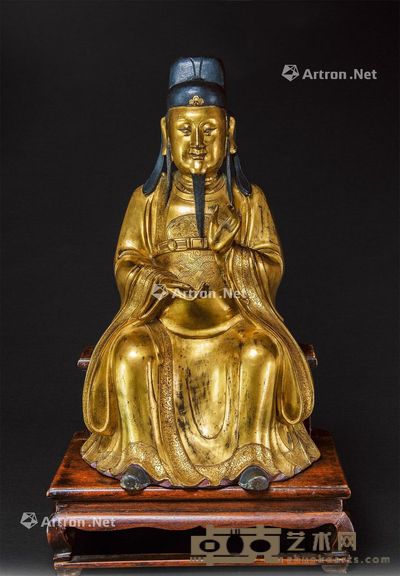 明 铜鎏金道家赐福天官像 高53cm；59cm；重14.7kg