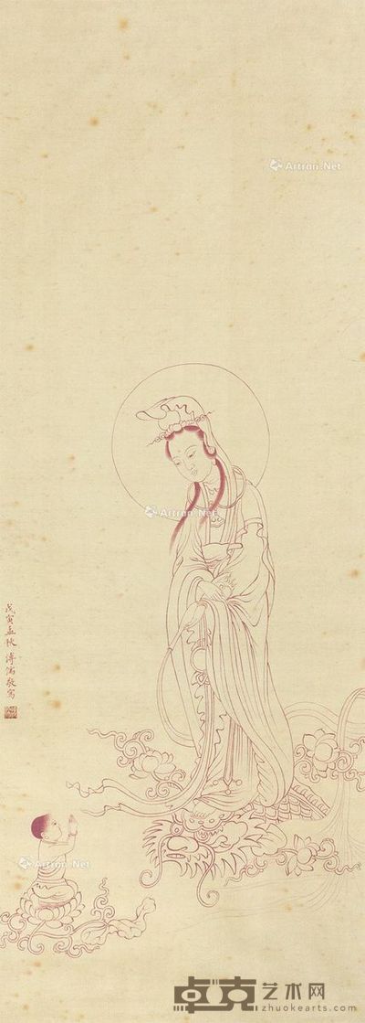 溥儒 童子拜观音 89×35cm