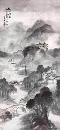 吴石僊 溪山烟雨图