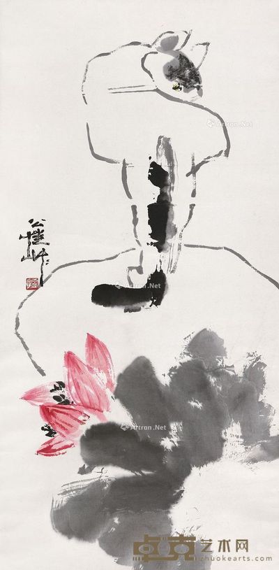 潘公恺 猫与荷花 96×47.5cm