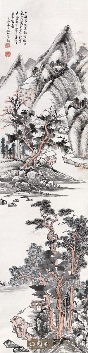 褚健秋 山居图 131×32cm