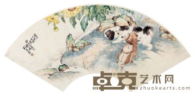 刘奎龄 双犬图 20.5×56cm