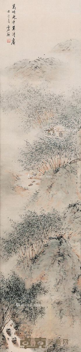 虚谷 万竹林中 立轴 设色绢本 128.5×30cm