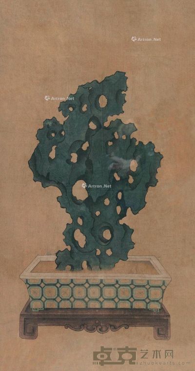 佚名 清贡太湖石 镜框 设色绢本 76×40cm