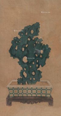 佚名 清贡太湖石 镜框 设色绢本