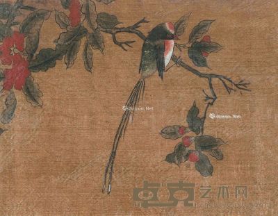 佚名 登枝图 镜框 设色绢本 19.2×25cm