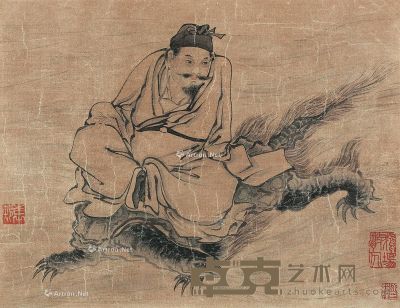 佚名 龟寿图 镜心 设色绢本 28×37cm