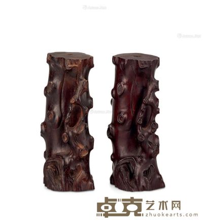 清 紫檀香插 （一对） 高15.8cm×2