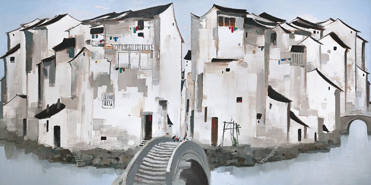 吴冠中 1997年作 周庄 油彩 画布 148×297cm