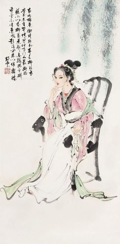 刘静云 柳荫仕女