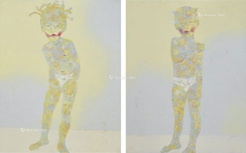 郭晋 二〇〇二年作 肖像之二及之五 （两张作品） 油画画布