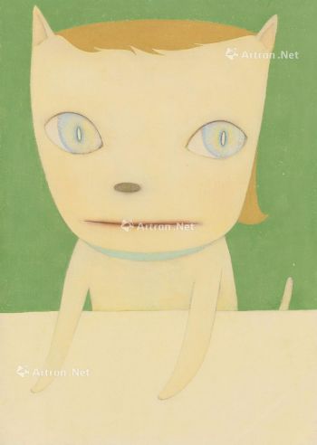 奈良美智 二〇〇三年作 大眼小猫 压克力及彩色铅笔纸本