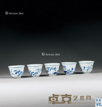 清代 青花马纹茶碗 （五件一组） 高4.5cm
