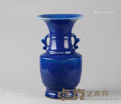 清代 霁蓝釉双耳瓶 高38.3cm