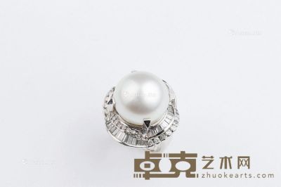 铂金珍珠钻石戒指 --