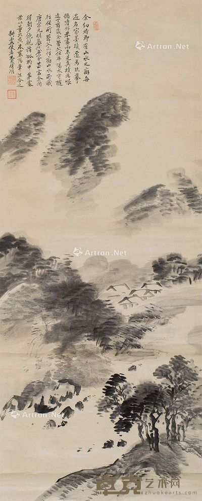 费晴湖 水墨山水 111.5×45.5cm