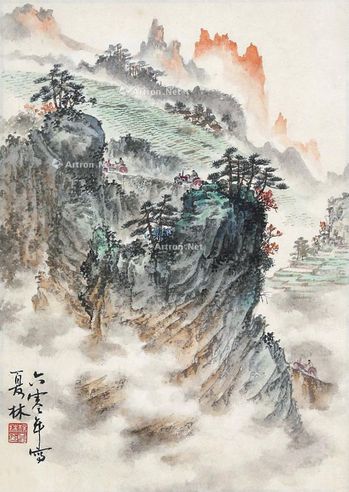 杨夏林 山水 镜框 设色纸本