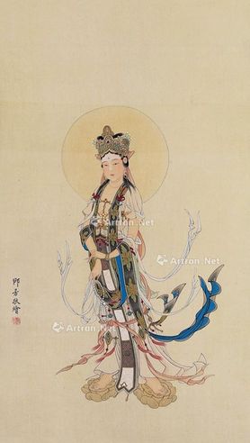 邵芳 观音图 立轴 设色绢本