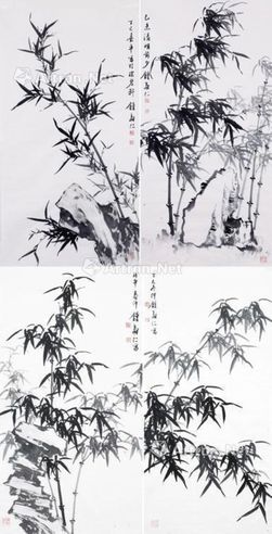钟寿仁 1979 1977 1978 1977年作 墨竹 四屏 水墨纸本