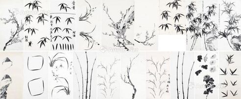 钟寿仁 年作 墨竹画稿 （二十件） 水墨纸本