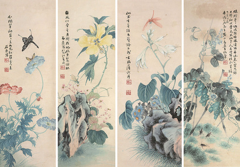 李瑞蒲 花卉草虫四屏