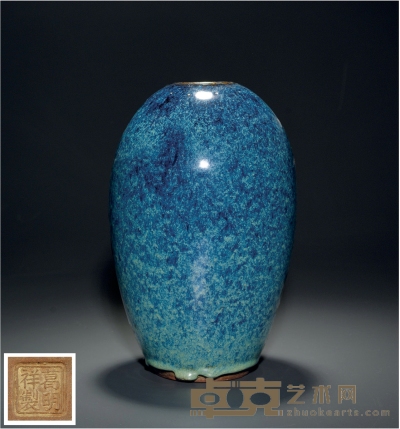 清·葛明祥制款炉钧釉紫砂橄榄瓶 高：27.5cm