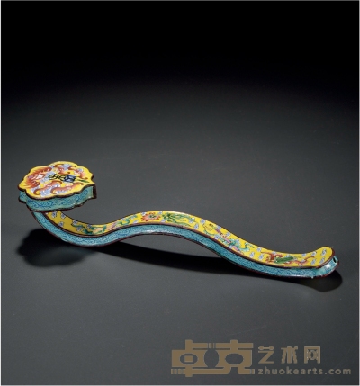 民国·铜胎画珐琅五福捧寿如意摆件 长：24cm