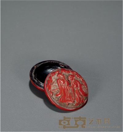 明·剔红人物纹小香盒 口径：4.2cm